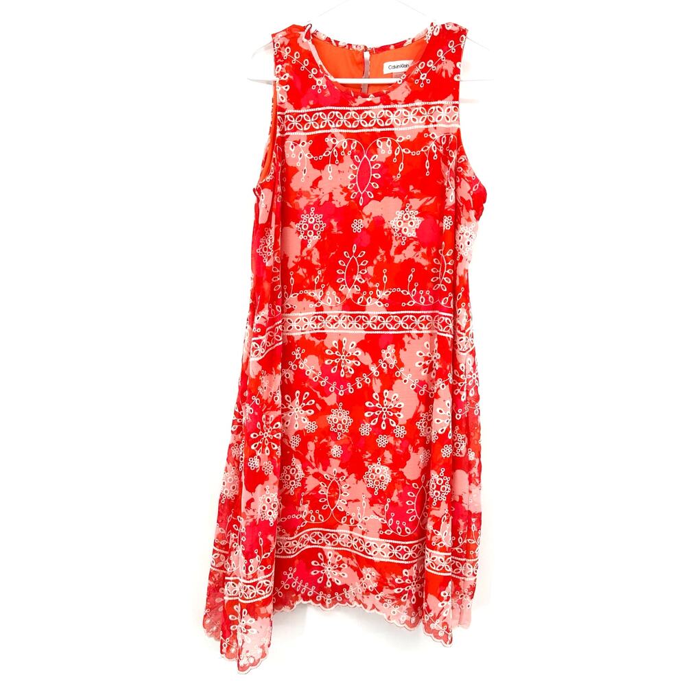 Calvin Klein Size 12 Sleeveless‎ Sundress Floral Asymmetrical Hem Keyhole Back
